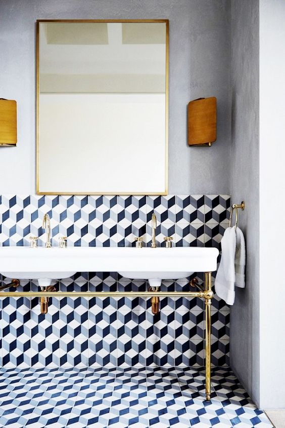 bold pattern in bathrooms via oh, i design blog