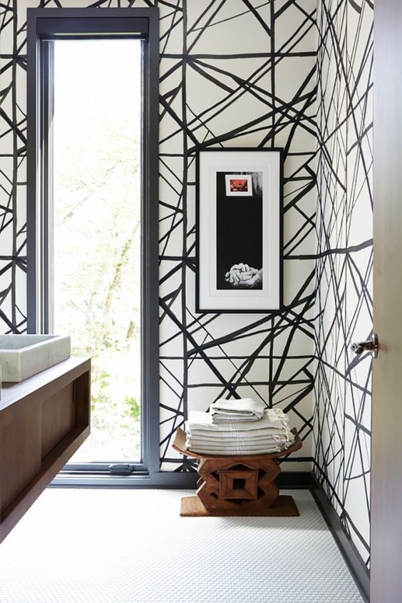 bold pattern in bathrooms via oh, i design blog