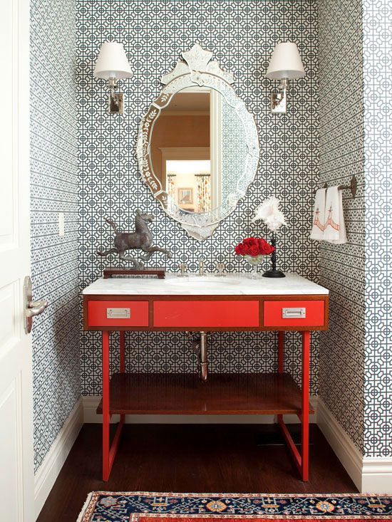 bold pattern in bathrooms via oh, i design blog