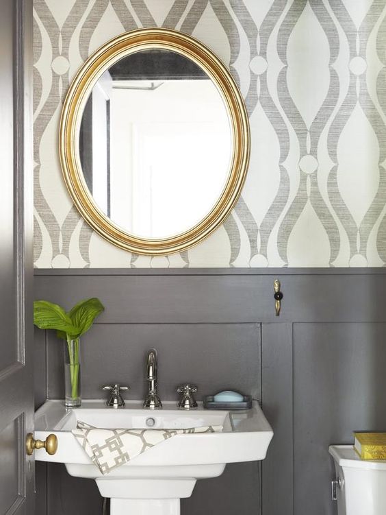 bold pattern in bathrooms via oh, i design blog